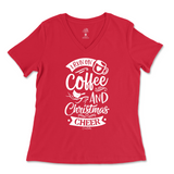 Run On Coffee And Christmas Cheer Ladies V-Neck T-Shirt